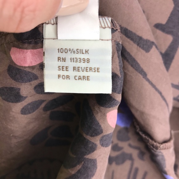 Harkham Brown & Pink 100% Silk Flutter Bell Sleeve Button Down Dress - Picture 6 of 7